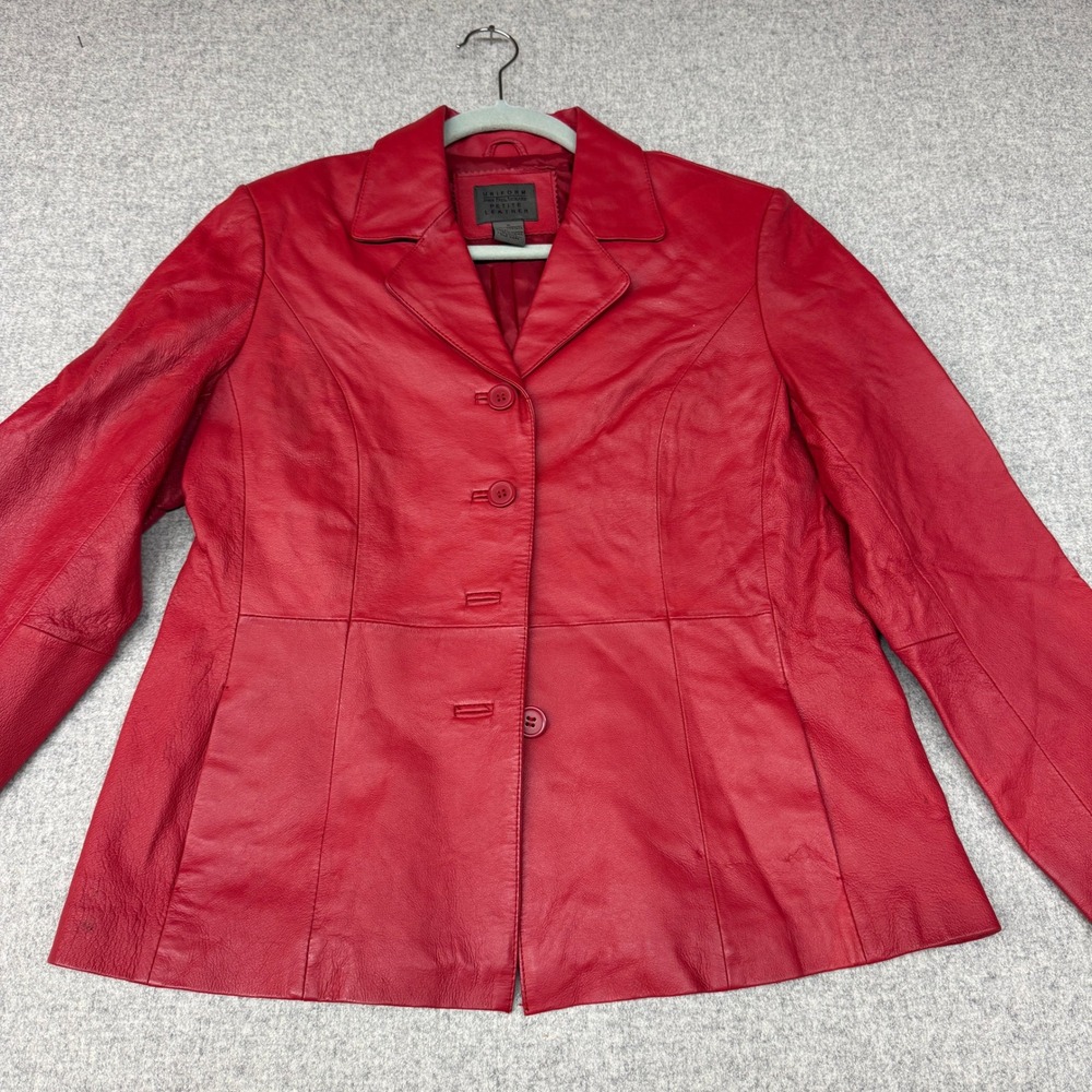 Uniform John Paul Richard Leather Blazer Jacket 8 Petite Red Button Up Classic